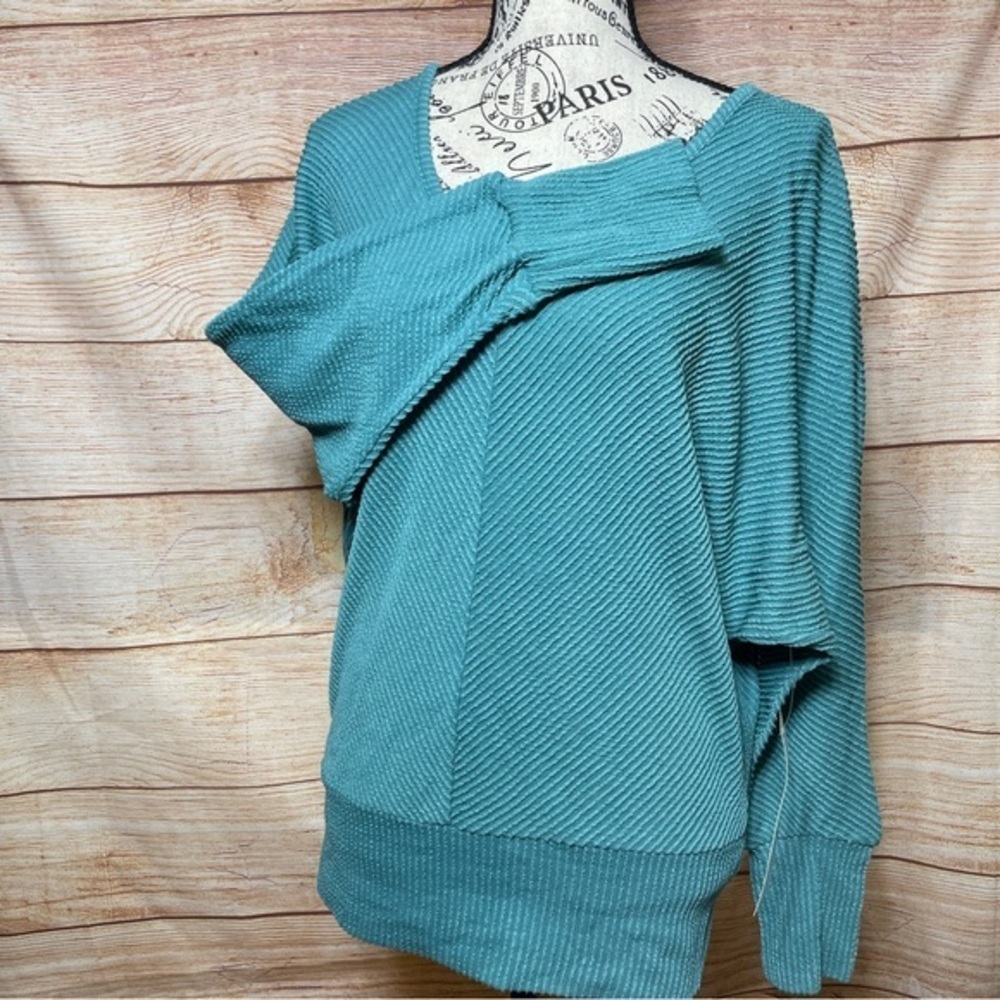 Just Be Teal V-neck Ribbed Dolman Sleeve Top‎ XL